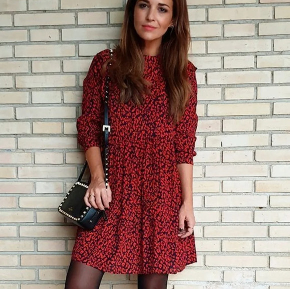 Zara blogger favorite tiered ruffled long sleeve print dress SZ L - Picture 2 of 9